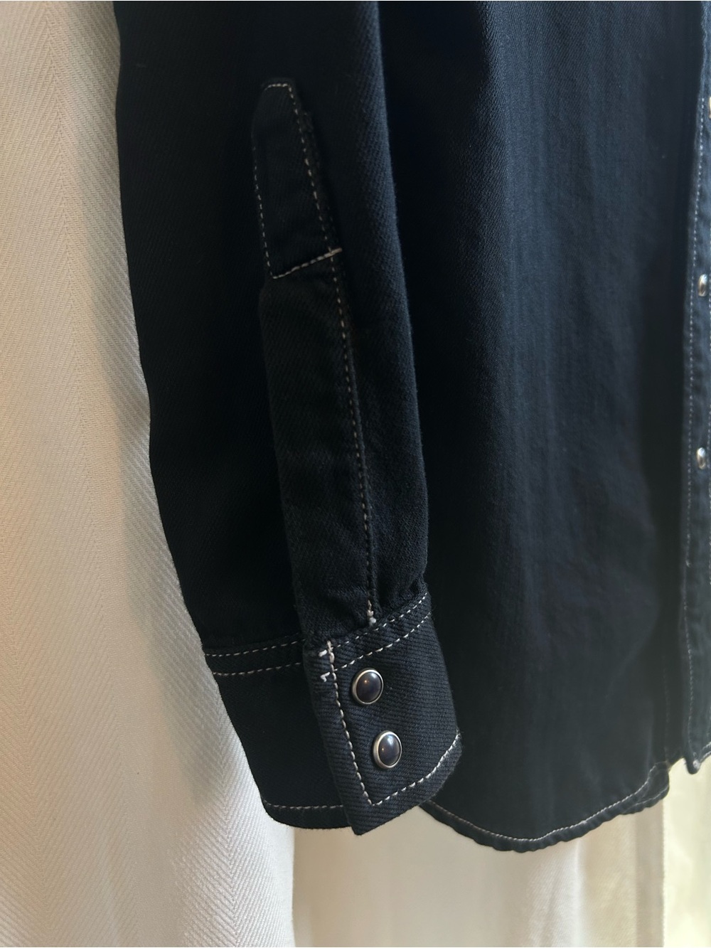 GANNI Fringe Western Shirt Black Contrast Stitch Denim Size EU 34 - Picture 8 of 12